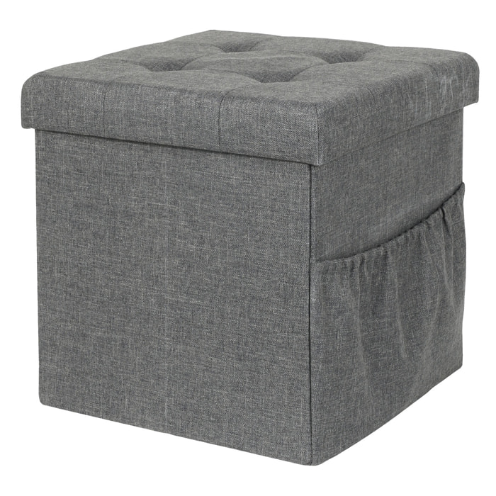 Coffre Pouf Pliable Tissu Gris Fonce