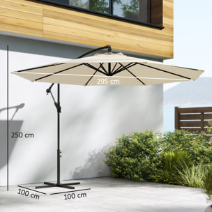 Parasol Excéntrico, Ø300 cm, Sombrilla de Jardín con Base Cruzada, Toldo Ajustable, Manivela, 8 Barras, UPF30+, para Terraza, Patio, Exterior, Blanco Crema