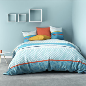 Housse de couette + taies 100% coton 57fils eva blue