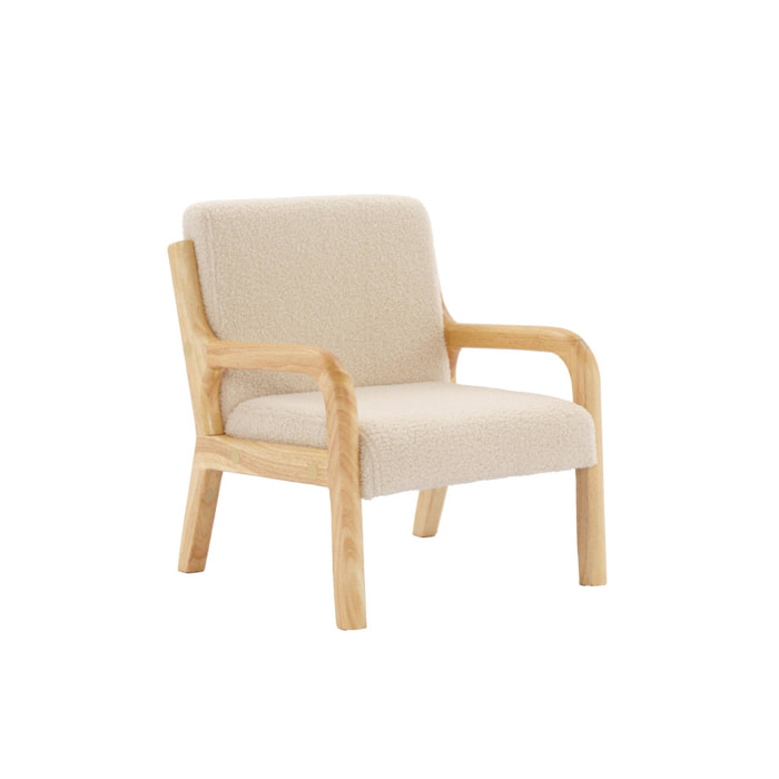 Fauteuil scandinave enfant en bois et tissu bouclette beige