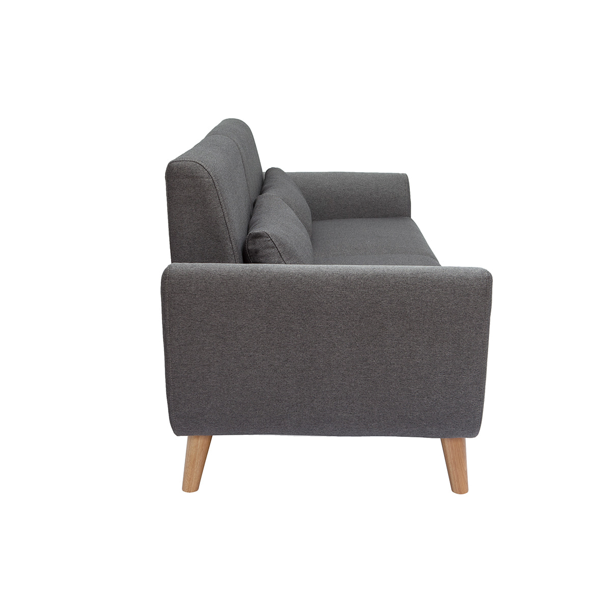 Canapé scandinave 3 places en tissu gris foncé et bois clair EKTOR