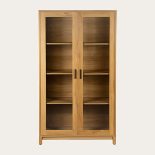 Vitrine Samira -plaque de bois naturel et panneau technique stratifié-couleur naturel 90 x 160 x 40 cm