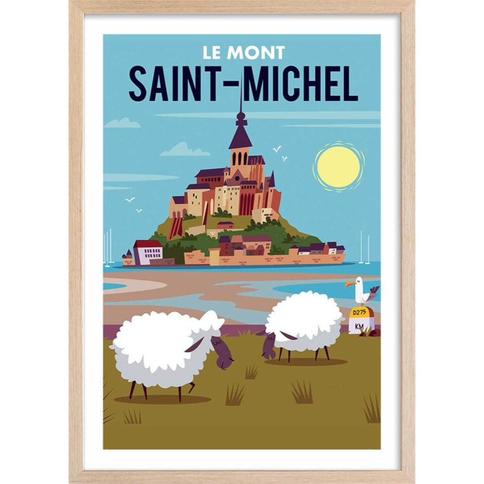 Affiche Mont Saint Michel Affiche + cadre en bois - Chêne