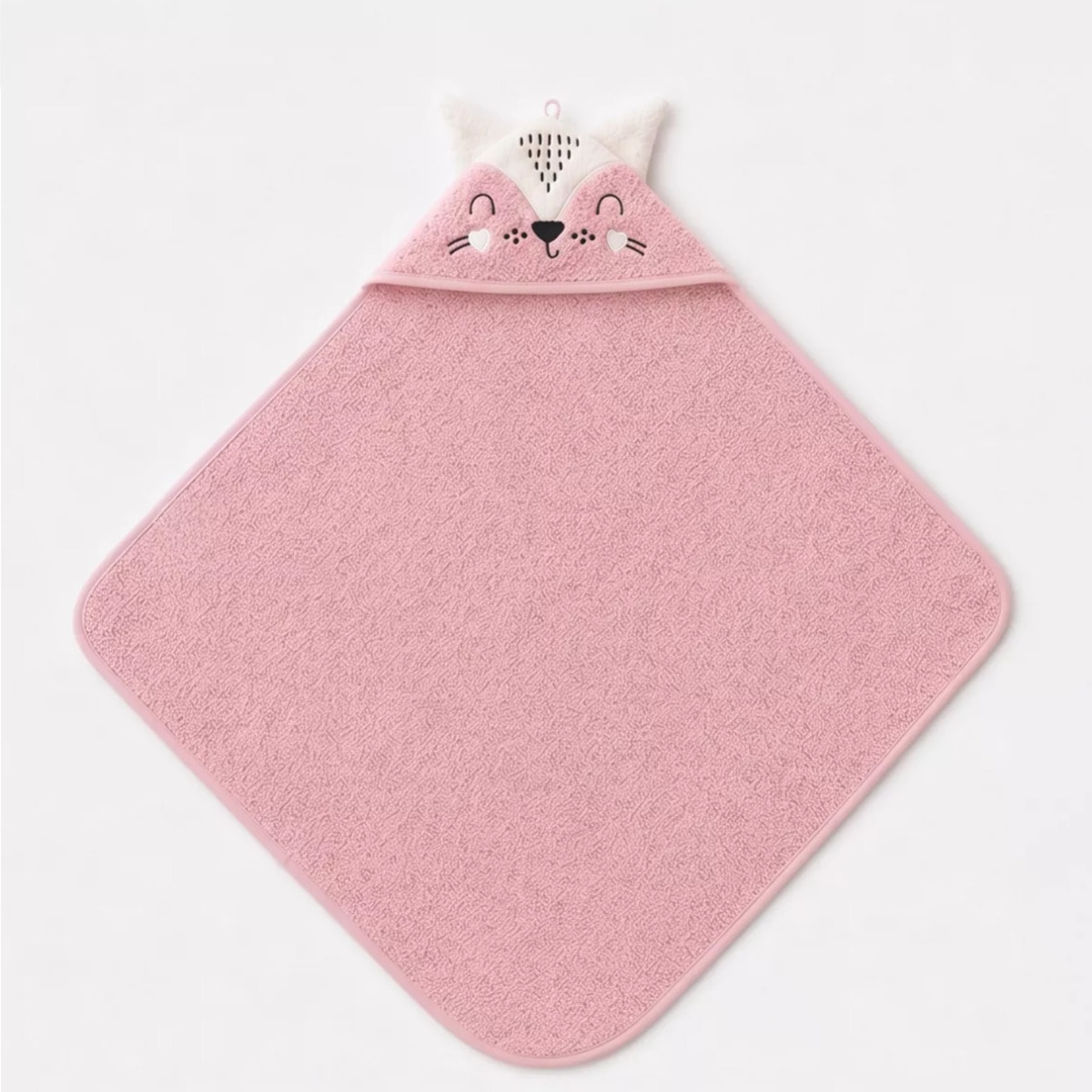 Cape de bain enfant pur coton 420 g/m² brodé rose Petite renarde rose