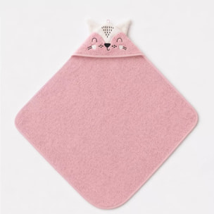 Cape de bain enfant pur coton 420 g/m² brodé rose Petite renarde rose