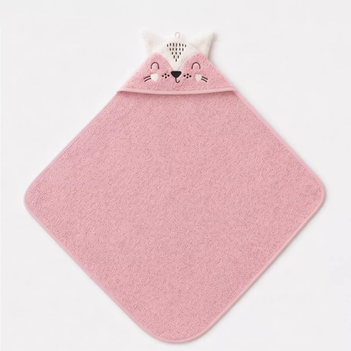 Cape de bain enfant pur coton 420 g/m² brodé rose Petite renarde rose