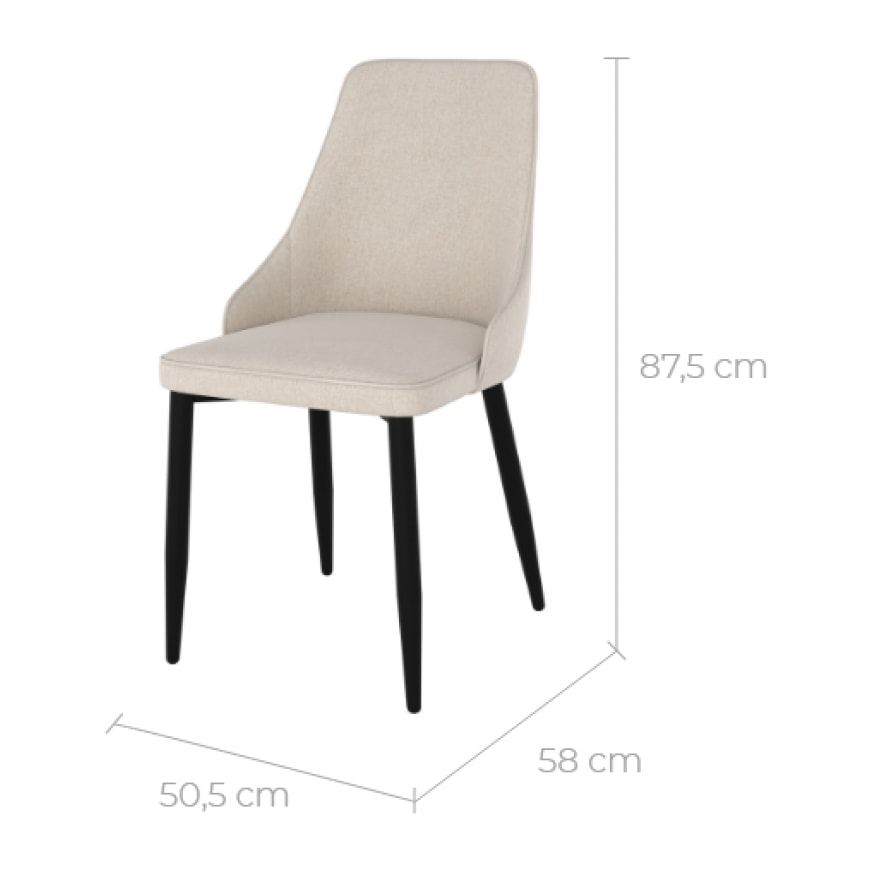 Chaise en tissu beige et pieds en métal (lot de 2) - Pipo