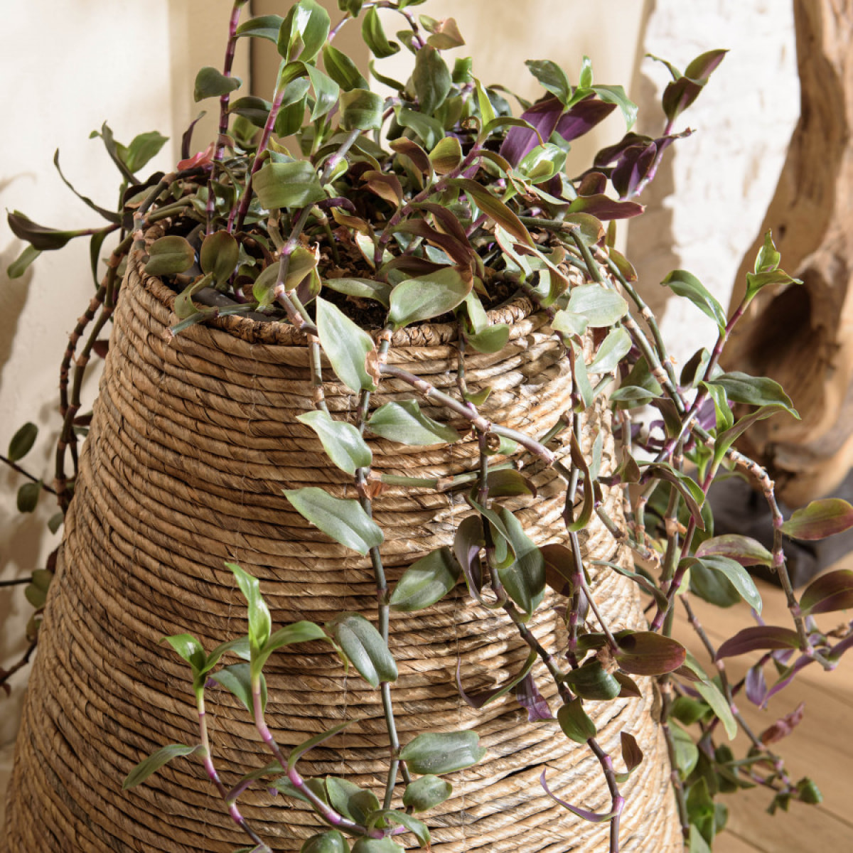 ALIDA - Cache pot modèle moyen en tissage d'abaca naturel