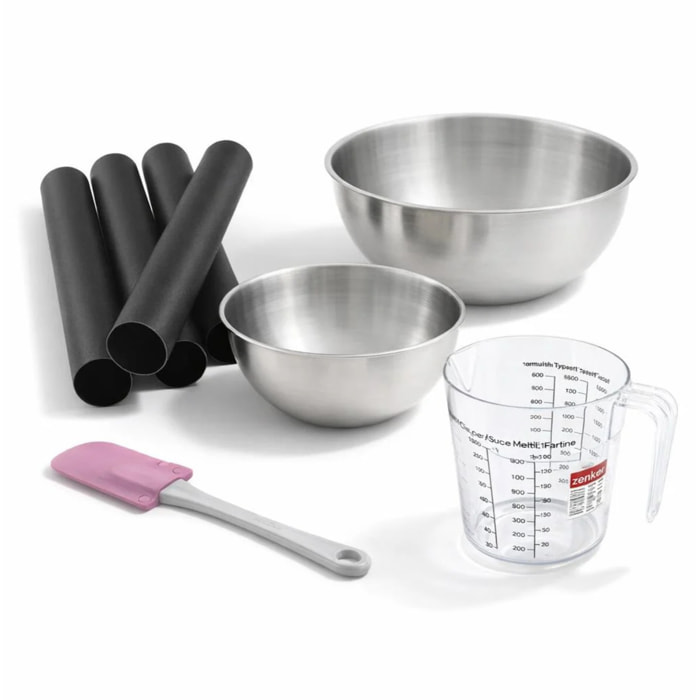 Set de 8 ustensiles de pâtisserie avec 4 moules à gâteaux 2 bols 1 spatule pâtisserie et 1 verre doseur Zenker Smart Pastry
