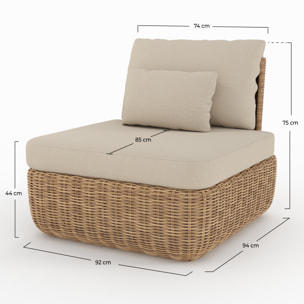 Lot de 2 fauteuils de jardin en rotin synthétique et tissu beige - Sky