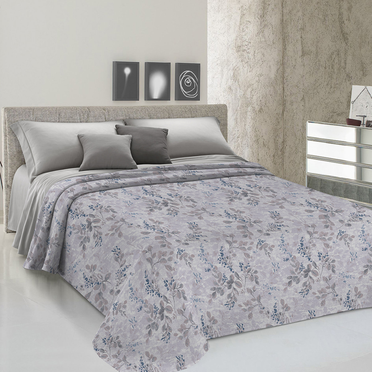 Copriletto di cotone Vittoria ottanio