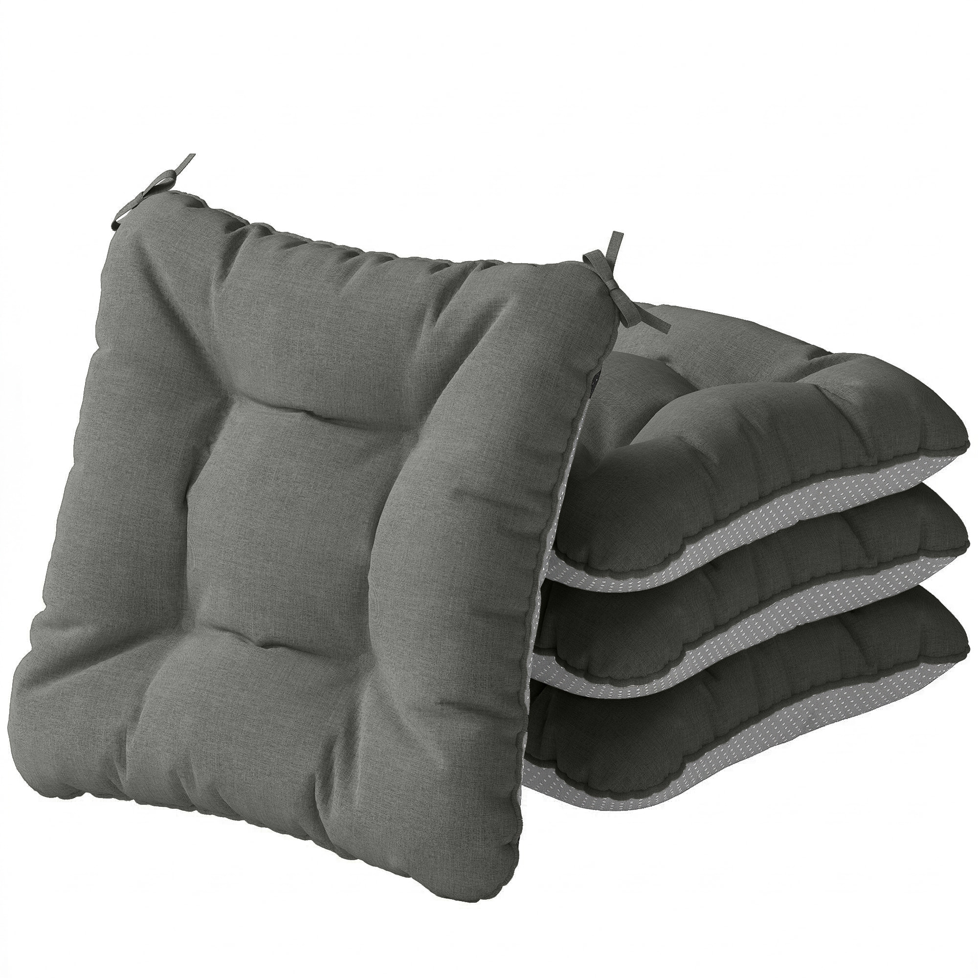 Set de 4 Cojines para Sillas, Cojines para Jardín, Colchones de Silla con Lazos y Base Antideslizante, Impermeables, Protección UV30+, para Interior y Exterior, 39,5x39,5x10 cm, Gris Oscuro