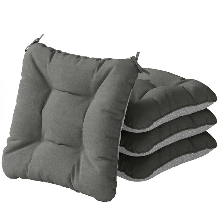 Set de 4 Cojines para Sillas, Cojines para Jardín, Colchones de Silla con Lazos y Base Antideslizante, Impermeables, Protección UV30+, para Interior y Exterior, 39,5x39,5x10 cm, Gris Oscuro