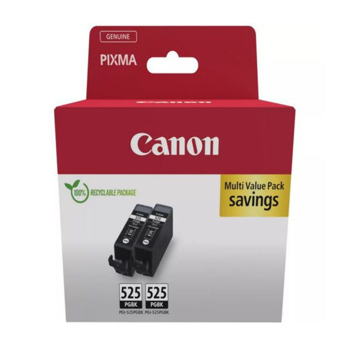 Cartouche d'encre CANON Pack de 2 Originales PGI-525 Noires Pigmentées - 4529B002