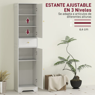 Armario Alto de Baño Estrecho con 2 Puertas Arqueadas Cajón y Estantes Ajustables Columna de Baño Estilo Moderno para Salón Aseo Cocina 40x29,5x170 cm Blanco Veteado