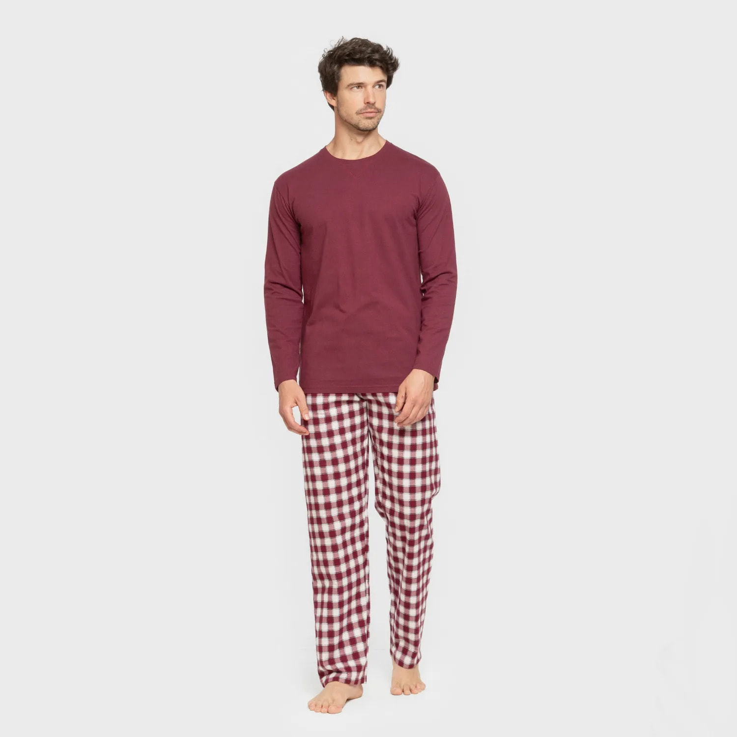 Pijama hombre franela Cuadro Gustavo Burdeos