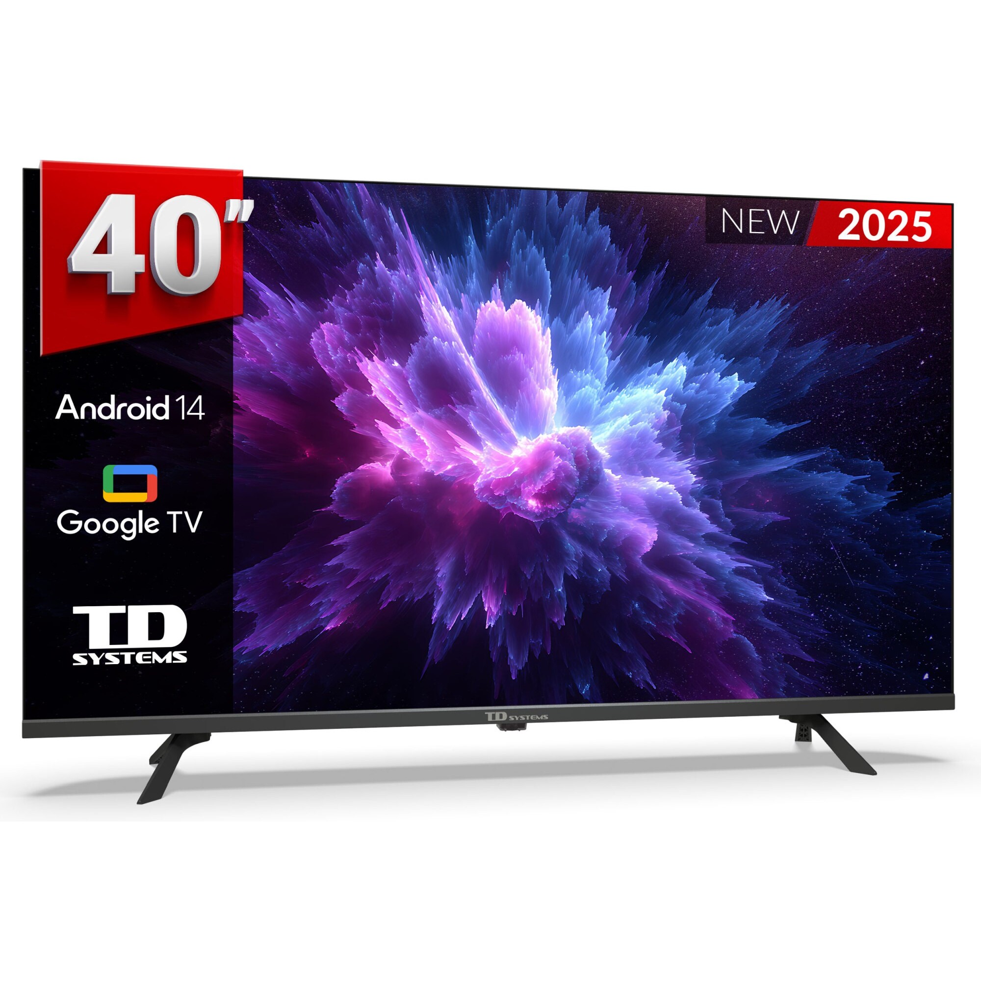 Smart TV 40 pulgadas Full HD Hey Google Official Assistant con control por voz. Televisor Android 14 - TD Systems M40K21GLE