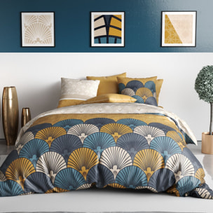 Parure housse de couette imprimé 100% coton - maka - jaune