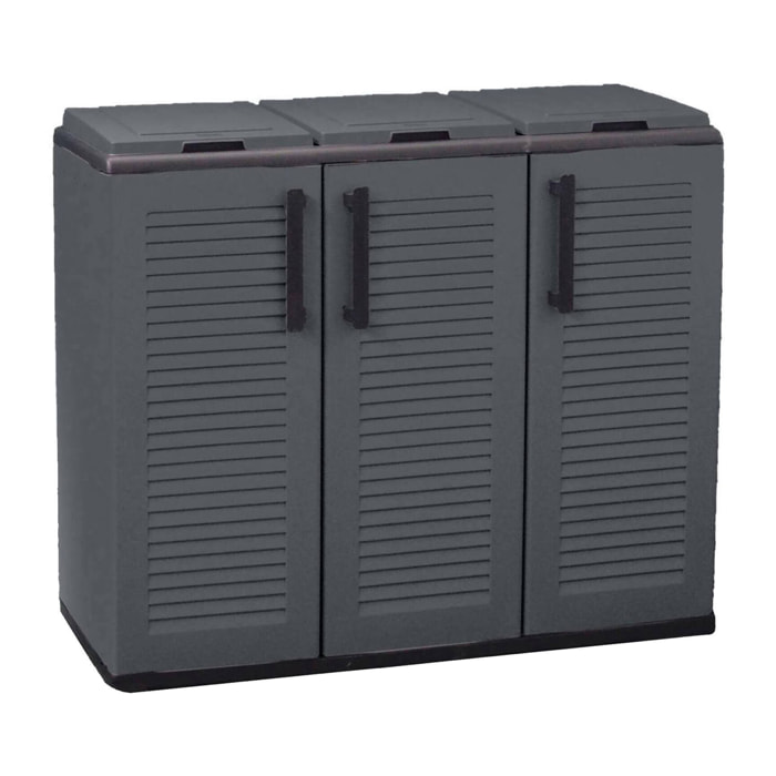 Pattumiera Arko, Cestino portarifiuti, Bidone per raccolta differenziata a 3 ante, 100% Made in Italy, 102x37h84 cm, Grigio e Nero, Finitura righe