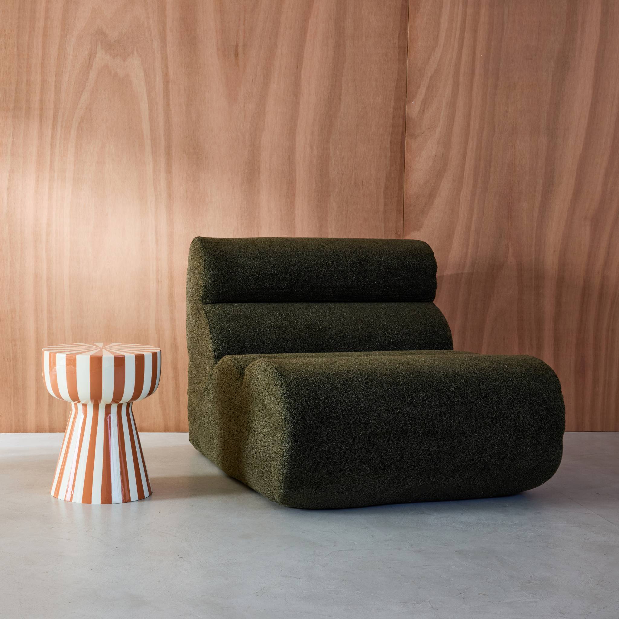 Table d'appoint, bout de canapé, table de chevet, acier émaillé rayures bicolores Ø34 x H41cm ZIGGY