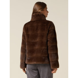 Oltre - Chaqueta corta efecto peluche - Marrón