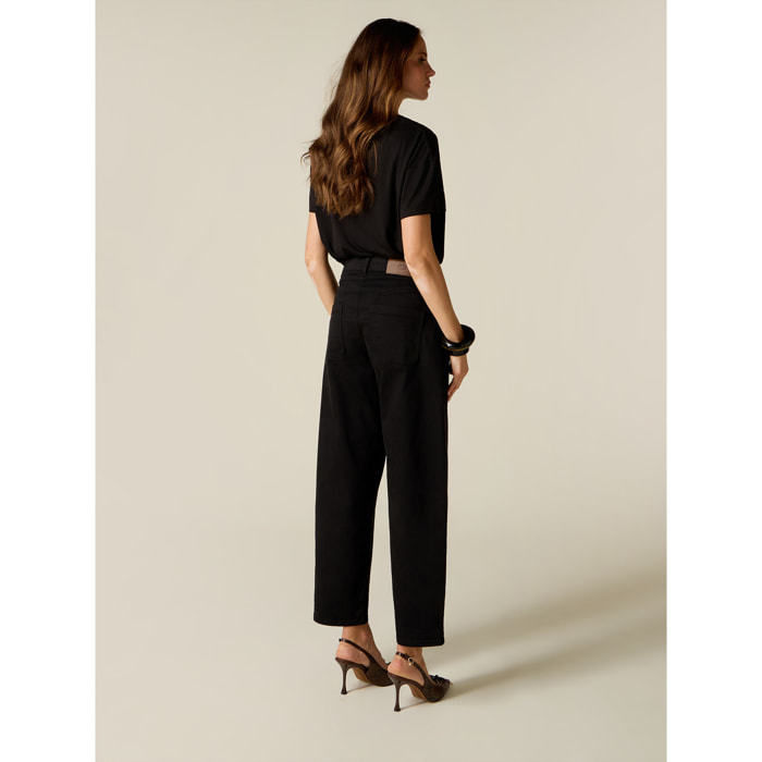 Oltre - Pantaloni barrel misto cotone e lyocell - Nero