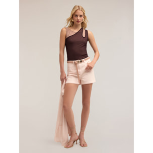 Motivi - Top in jersey con canotta in tulle - Marrone