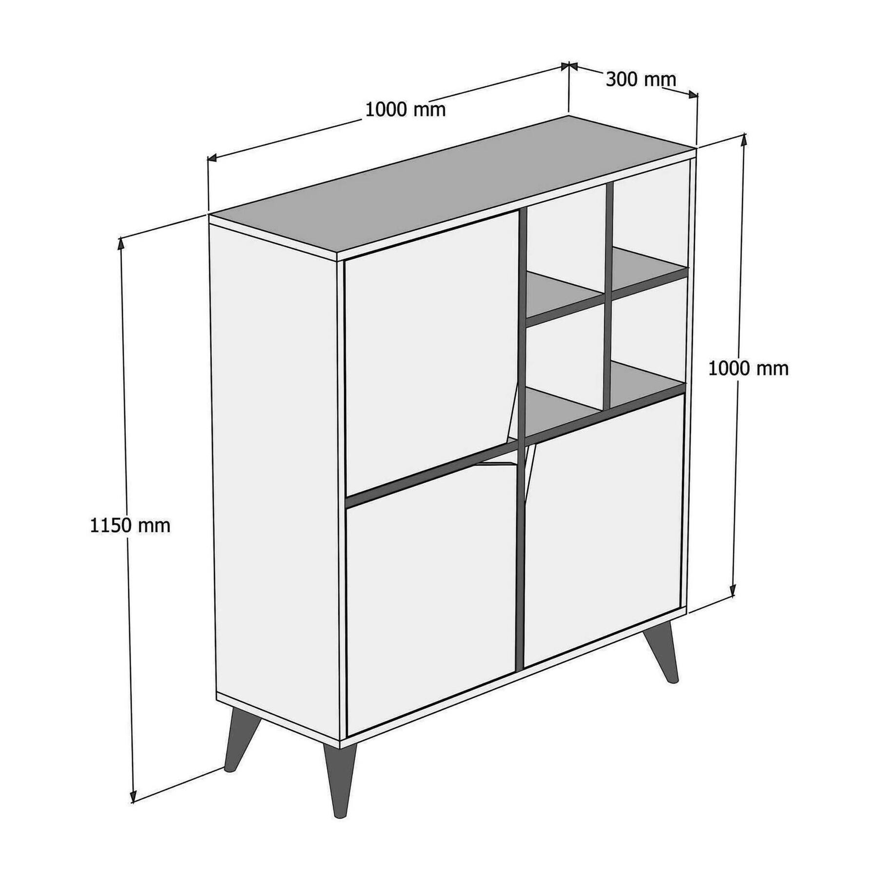 Credenza Dpolitan, Buffet da soggiorno, Madia da salotto, Dispensa da cucina, 100x30h115 cm, Noce e Bianco