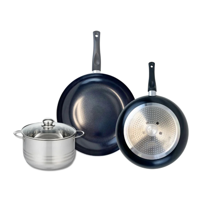 Ensemble de 2 Poêles de cuisson 28 et 32 cm et 1 faitout 20 cm Elo Prima Brillant