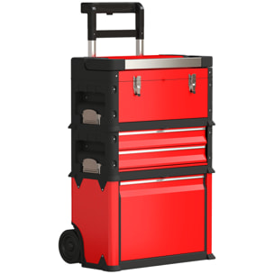 Servante d'atelier - servante outillage 3en1 - 2 boîtes à outils compactes + coffre - acier PP rouge noir