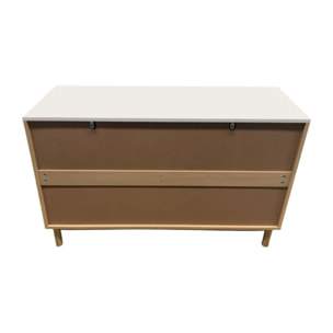 MIRANDELA Buffet 6 tiroirs aspect bois rainuré et blanc 120cm