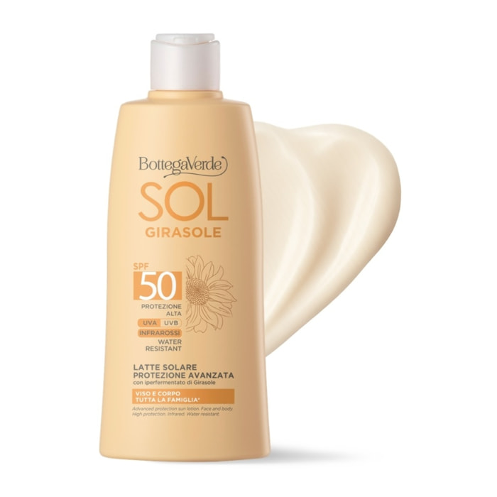 SOL Girasole - Latte solare - protezione avanzata - viso e corpo - PROTEZIONE ALTA SPF50 - INFRAROSSI - WATER RESISTANT