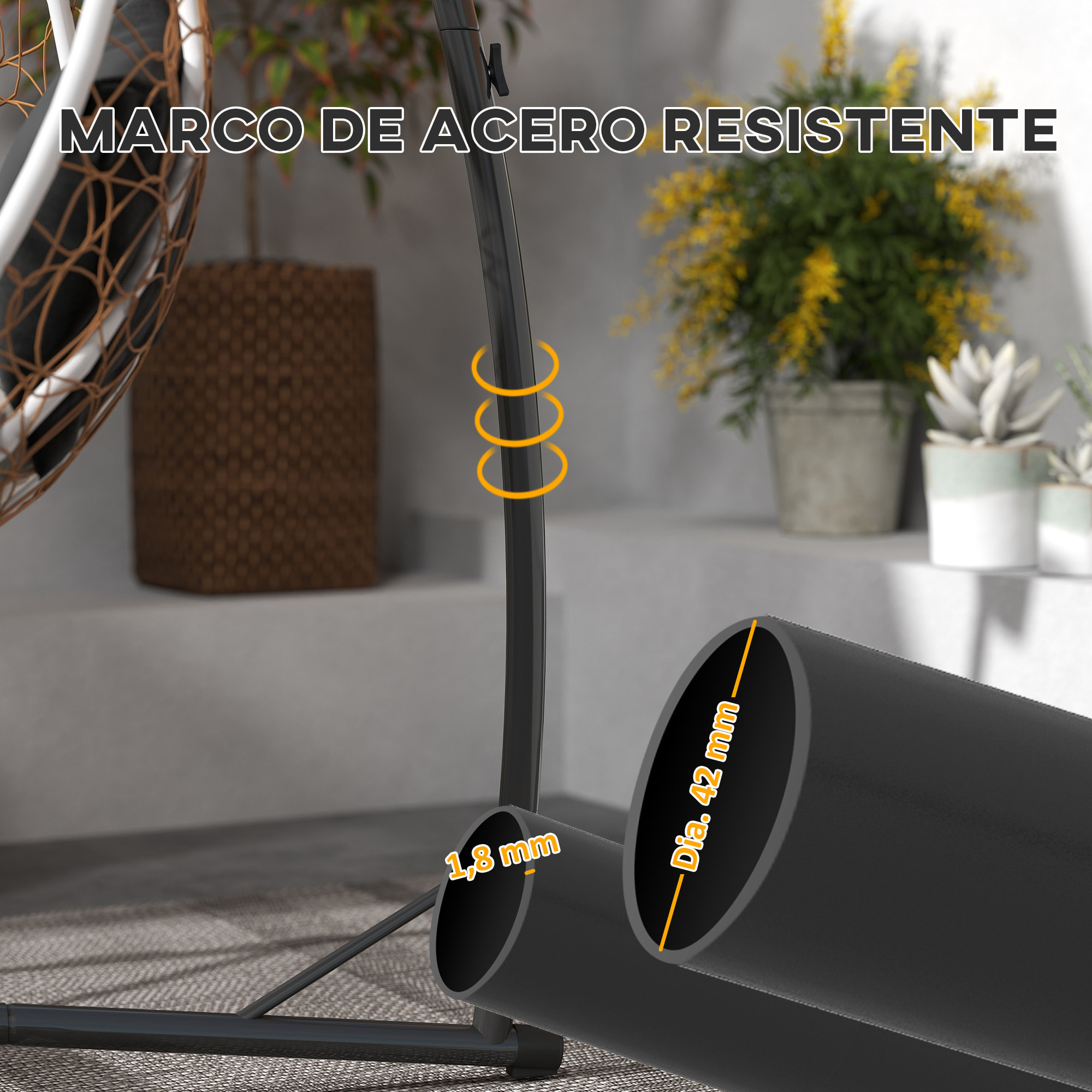 Soporte para Silla Colgante de Huevos Altura 215 cm con Estructura de Acero Base Estable y Portavaso Soporte para Silla Columpio para Patio Jardín Balcón Carga 150 kg Negro