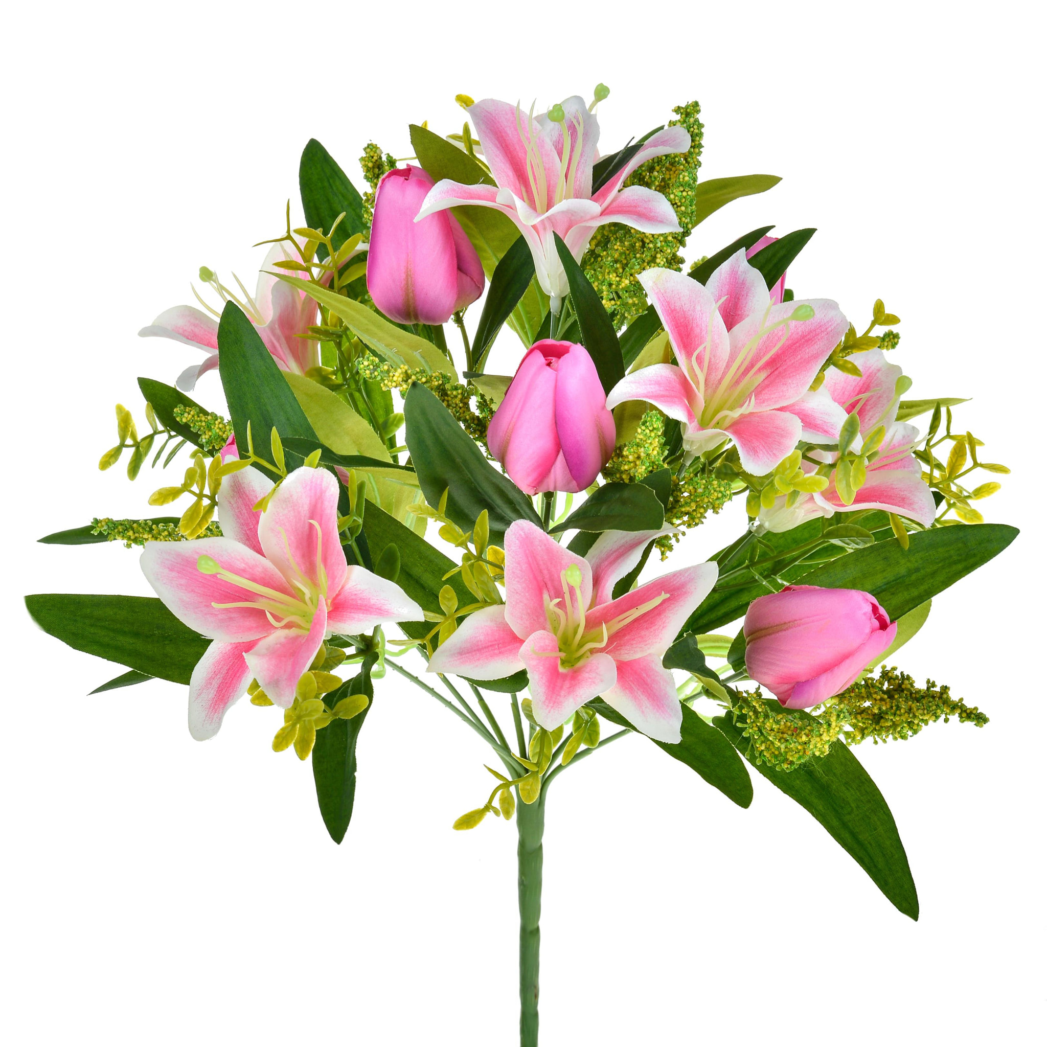 Bouquet Di Tulipani E Gigli. Altezza 37 Cm - Pezzi 6 - 18X37X5cm - Colore: Rosa - Bianchi Dino - Fiori Artificiali