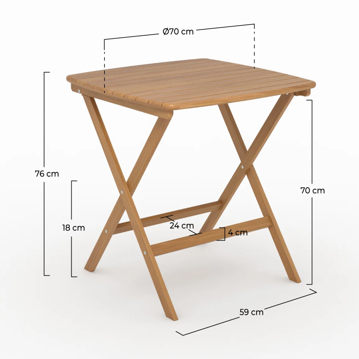 Table de jardin pliante carré en bois d'acacia huilé 2 personnes - Siquijor