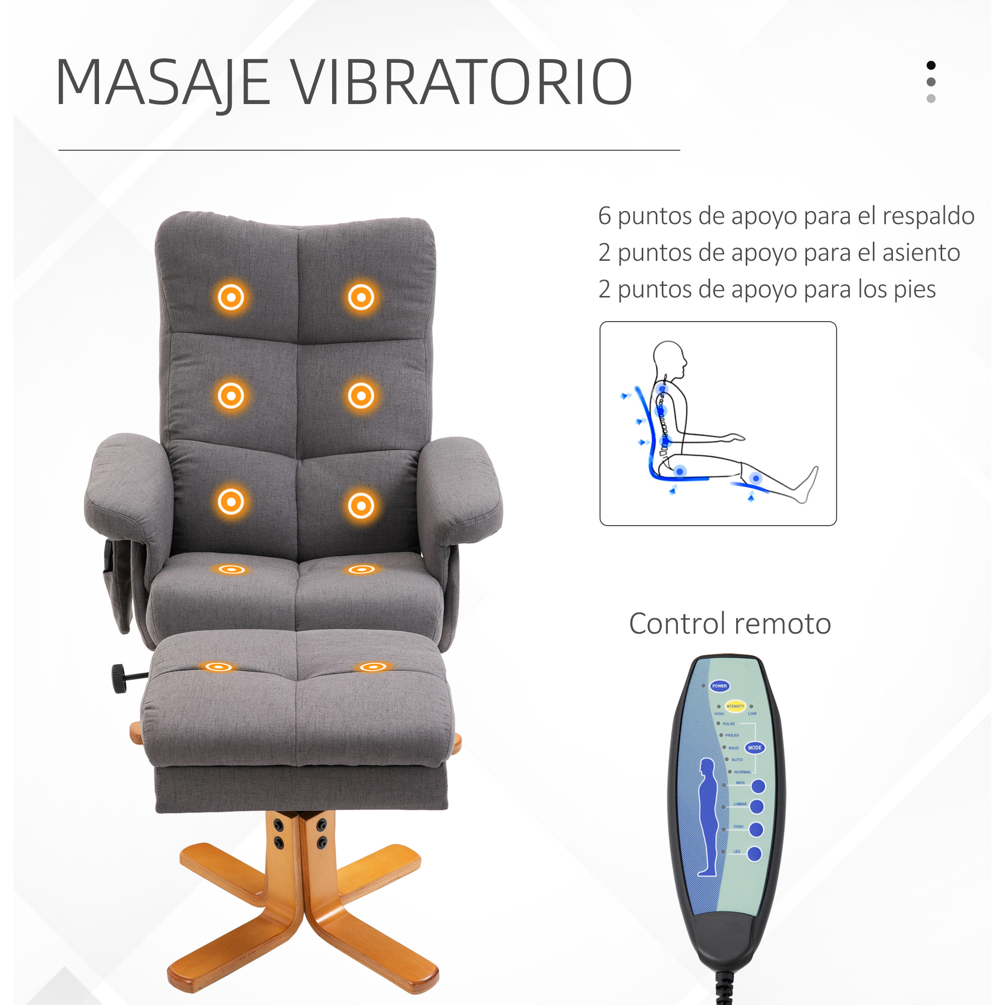 Sillón Relax Reclinable con Reposapiés Sillón de Masaje Eléctrico de PU con 10 Puntos de Masaje Función Reclinable Giratorio 360° Mando a Distancia Bolsillo Lateral Salón Oficina Gris Oscuro
