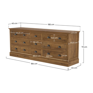 Buffet 9 tiroirs en bois de cèdre recyclé - Tobias