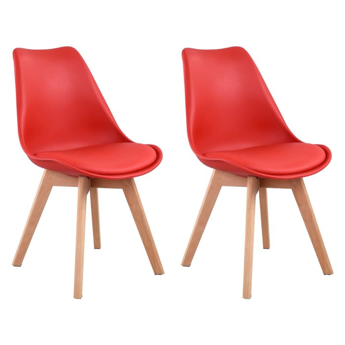 Lot de 2 chaises scandinaves NORA rouge avec coussin