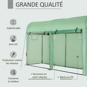 Serre de Jardin serre à tomates dim. 3L x 1l x 2H m 2 portes zippées déroulantes 4 fenêtres enroulables acier PE haute densité 140 g/m² anti-UV vert