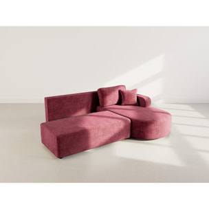 Miro - Canapé d'angle droit 4 places convertible avec coffre en velours texturé - Prune