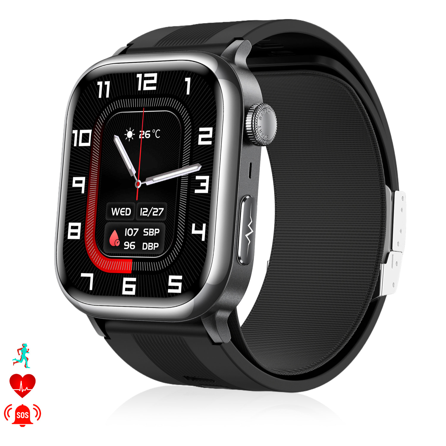 Smartwatch TK66. Llamadas Bluetooth con funciones avanzadas de salud: temperatura corporal, ECG, micro examen físico y presión arterial mediante bomba de inflado y bolsa de aire.