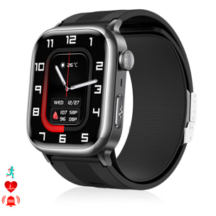 Smartwatch TK66. Llamadas Bluetooth con funciones avanzadas de salud: temperatura corporal, ECG, micro examen físico y presión arterial mediante bomba de inflado y bolsa de aire.