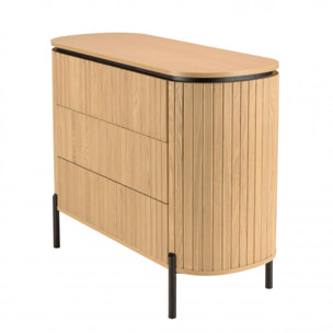 CHARLIE - Commode marron 3 tiroirs style rétro Pin pieds métal noir