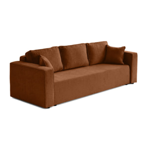 Topaze - canapé 3 places - convertible avec coffre - en tissu velours relief - Terracotta