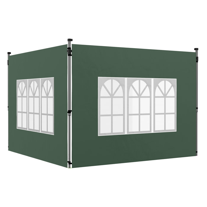 2 Paredes Laterales para Carpas de 3 x 3 / 3 x 4 m, 295x195 cm, Paredes Laterales de Repuesto para Cenador de Tela Oxford con Ventana, para Jardín, Exteriores, Fiestas, Verde