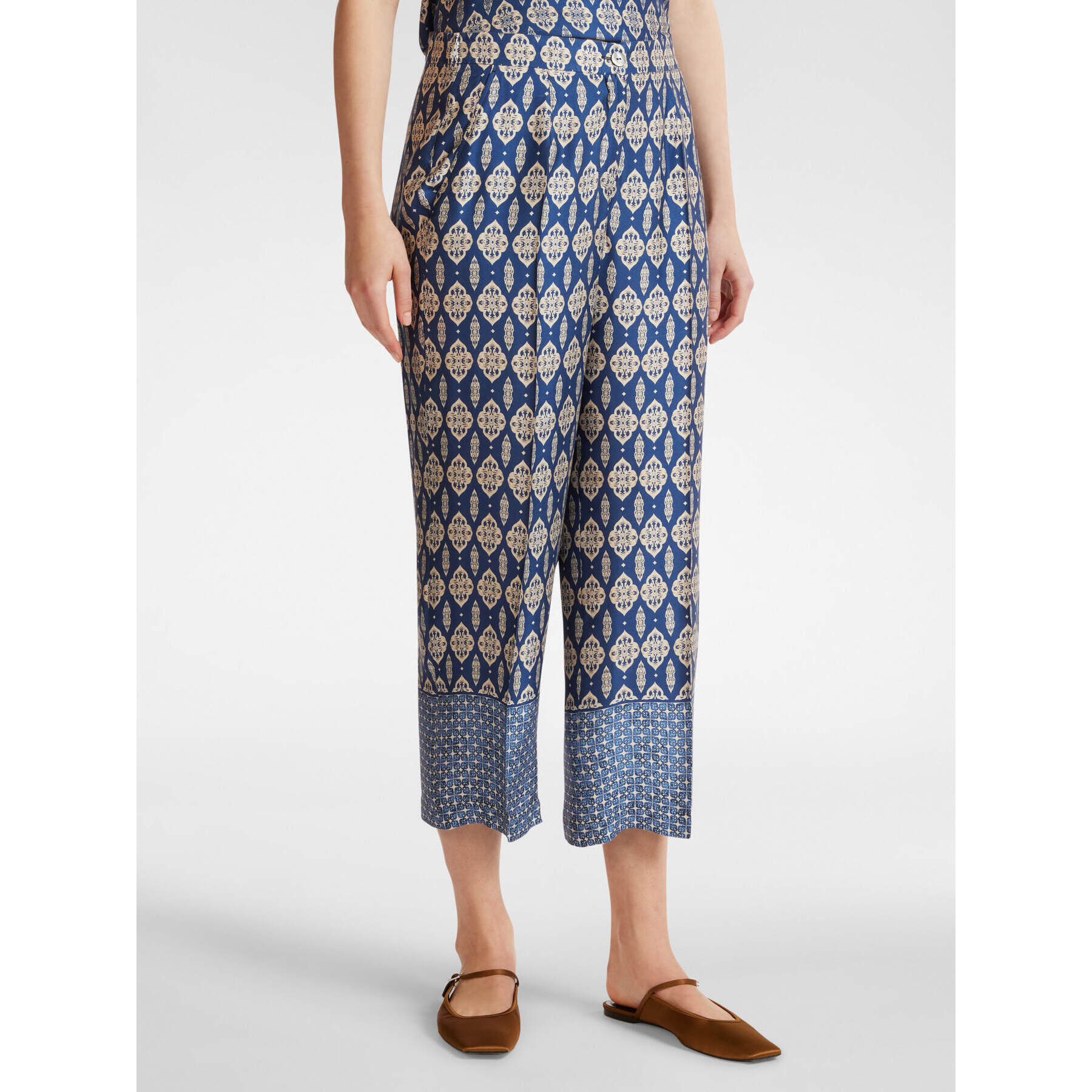 Elena Mirò - Pantalón cropped con estampado étnico - Azul