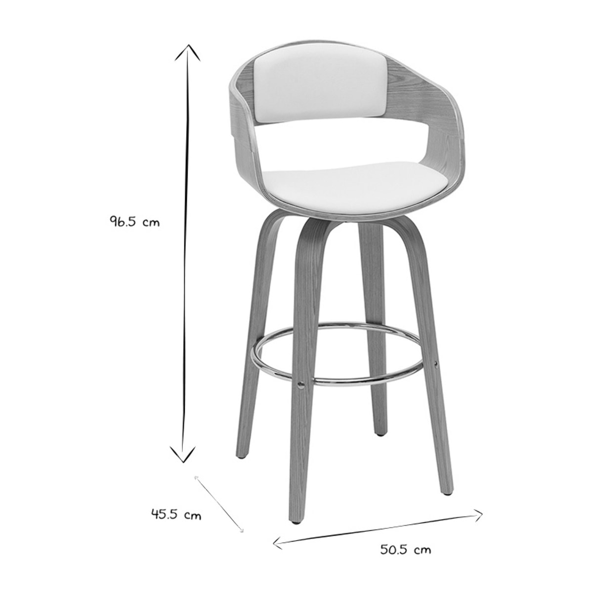 Tabouret de bar design pivotant blanc et bois clair H67.5 cm GAO