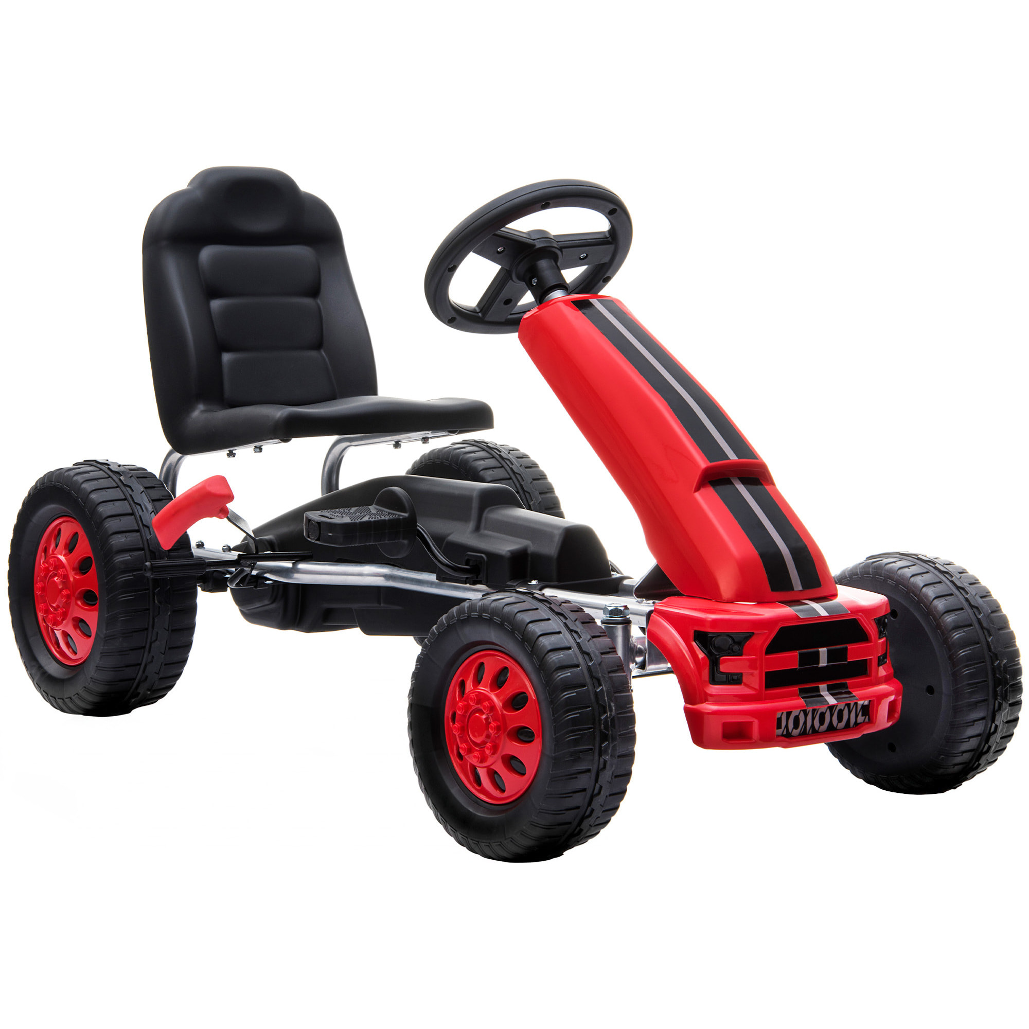 AIYAPLAY Kart Pedales para Niños de +3 Años, Go Kart con Asiento Ajustable, Volante, Freno Manual, Marco de Aluminio y Acero, Carga 30 kg, Rojo