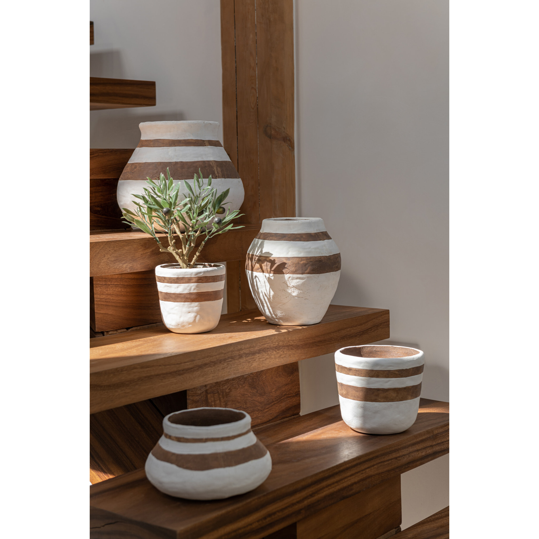 J-Line Cachepot Kenia Ceramique Blanc/Marron Small