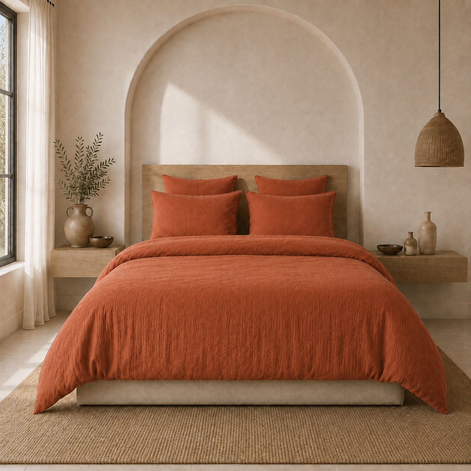 Parure housse de couette unie 100% gaze de coton - ava - safran